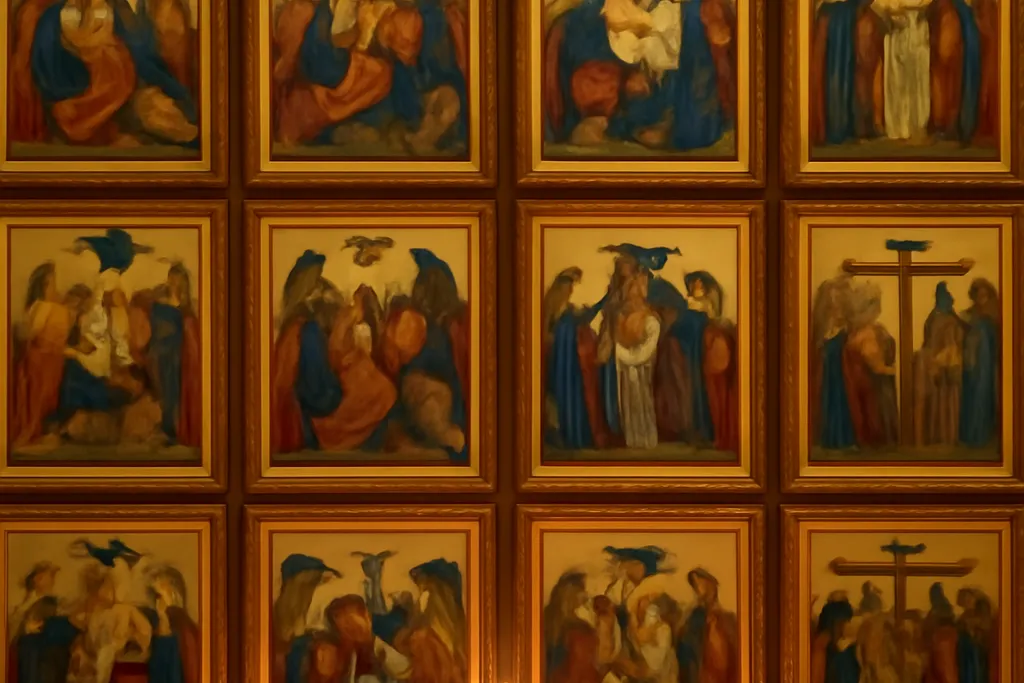 Composition d'icônes représentant plusieurs des douze grandes fêtes orthodoxes en mosaïque, style byzantin