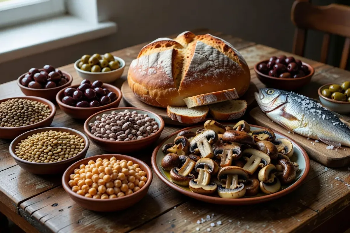 Soupe de lentilles orthodoxe de carême avec pain noir et olives noires