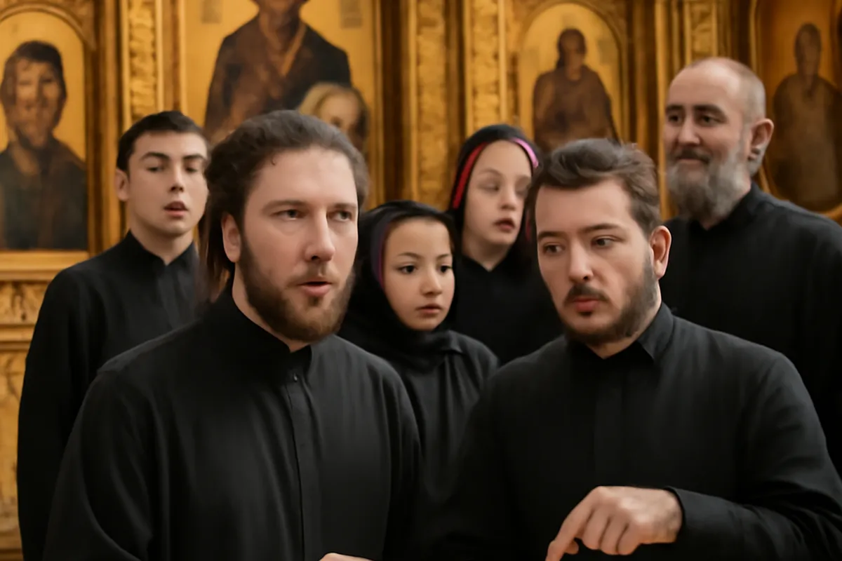 Ancien manuscrit liturgique russe en notation neumatique znamenny, signes kryuki au-dessus du texte slavon