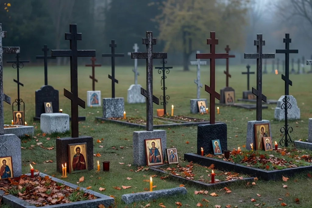 Prêtre orthodoxe bénissant un cercueil lors d'une cérémonie funéraire