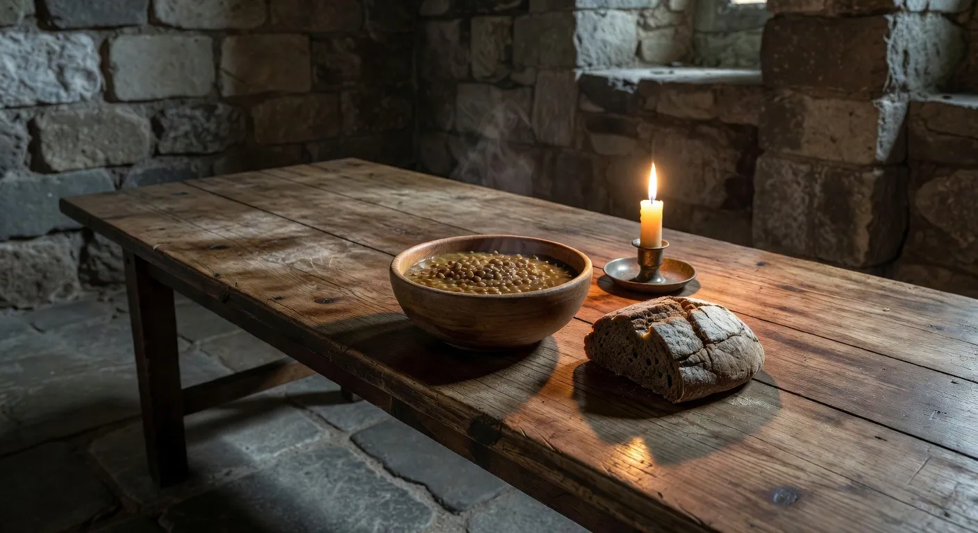 Repas de careme orthodoxe avec pain, olives noires, legumes frais et huile