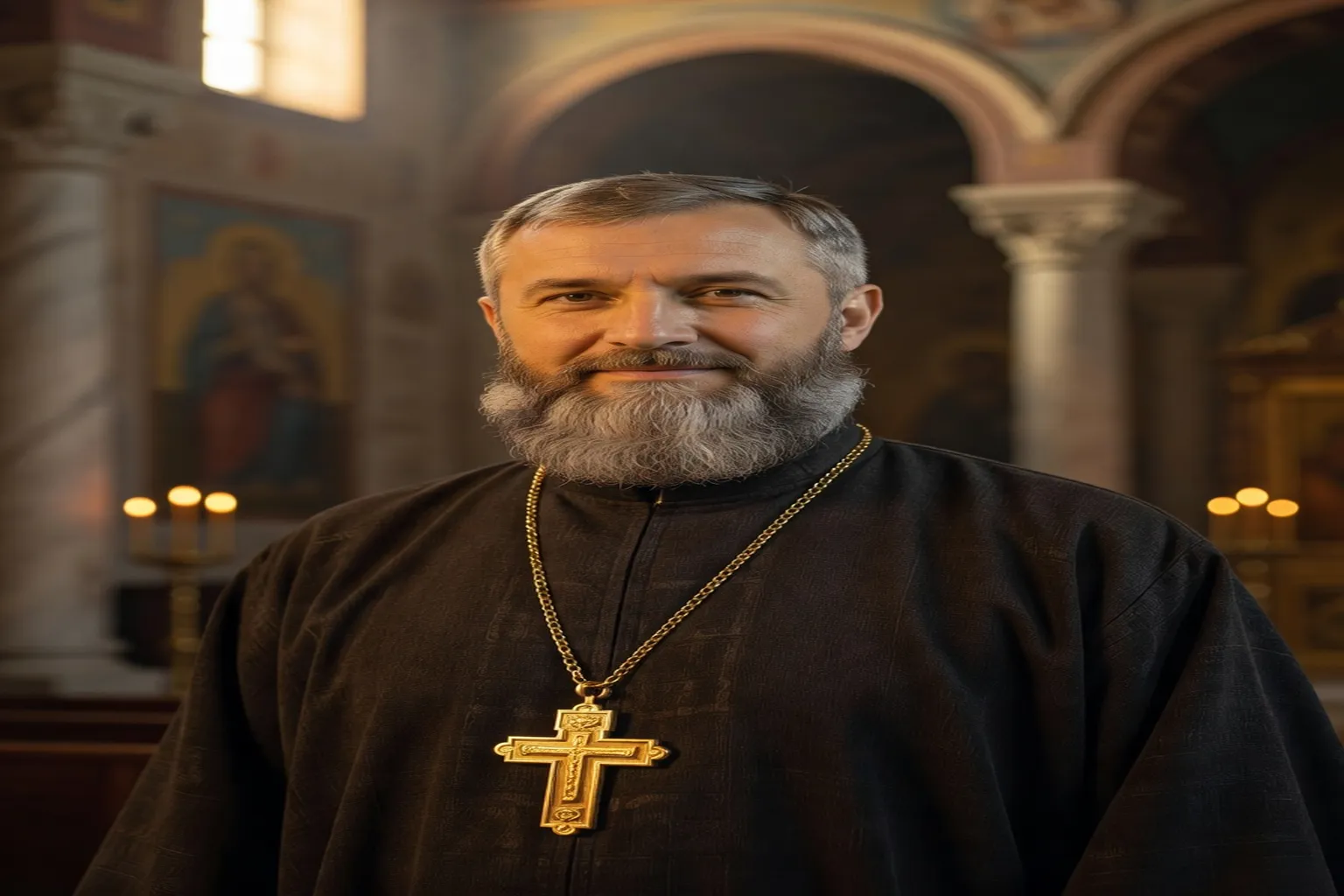 Portrait du Père Démétrios Karadjov, prêtre orthodoxe francophone