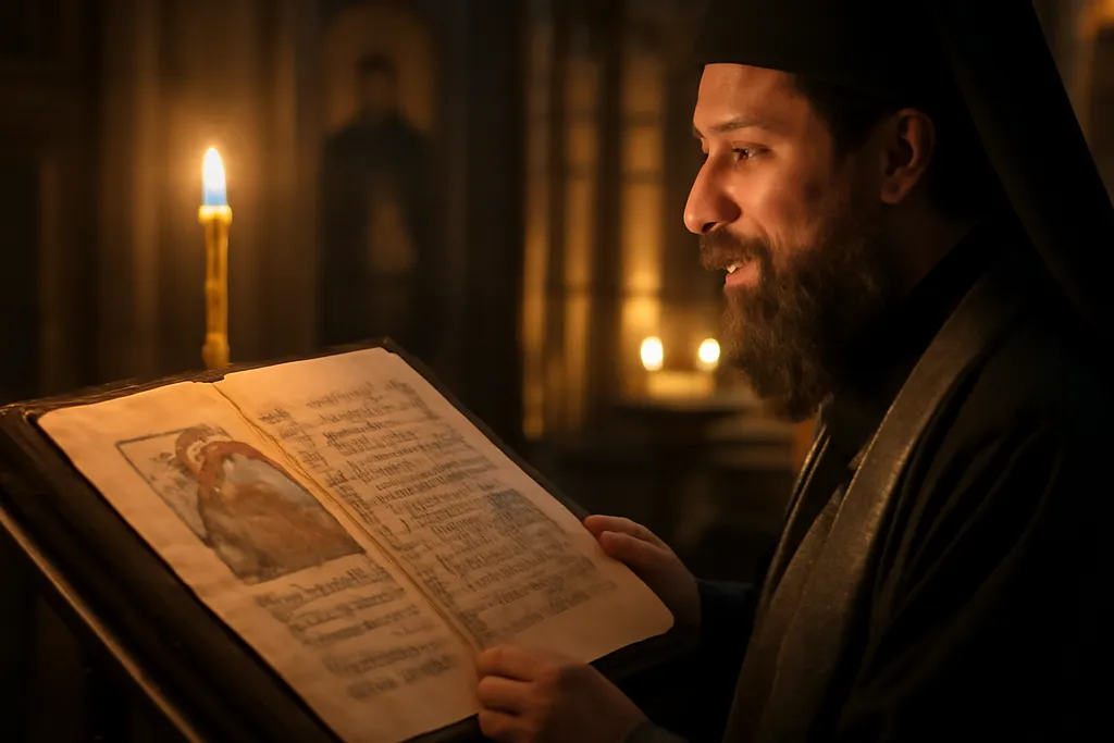 Calendrier liturgique orthodoxe mural avec icônes des saints du mois