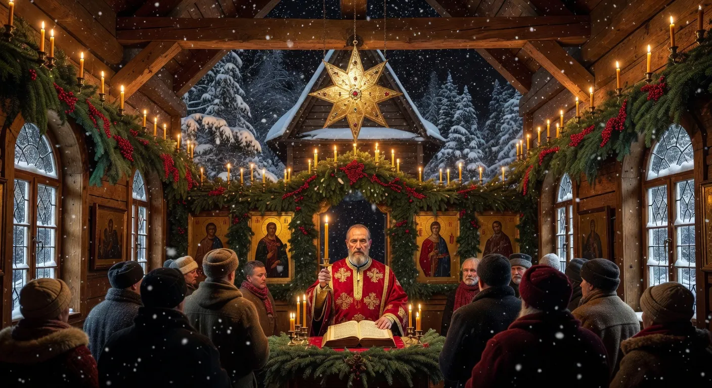 Table du Sotchelnik avec kutia, vzvar et douze plats de la veille de Noel orthodoxe