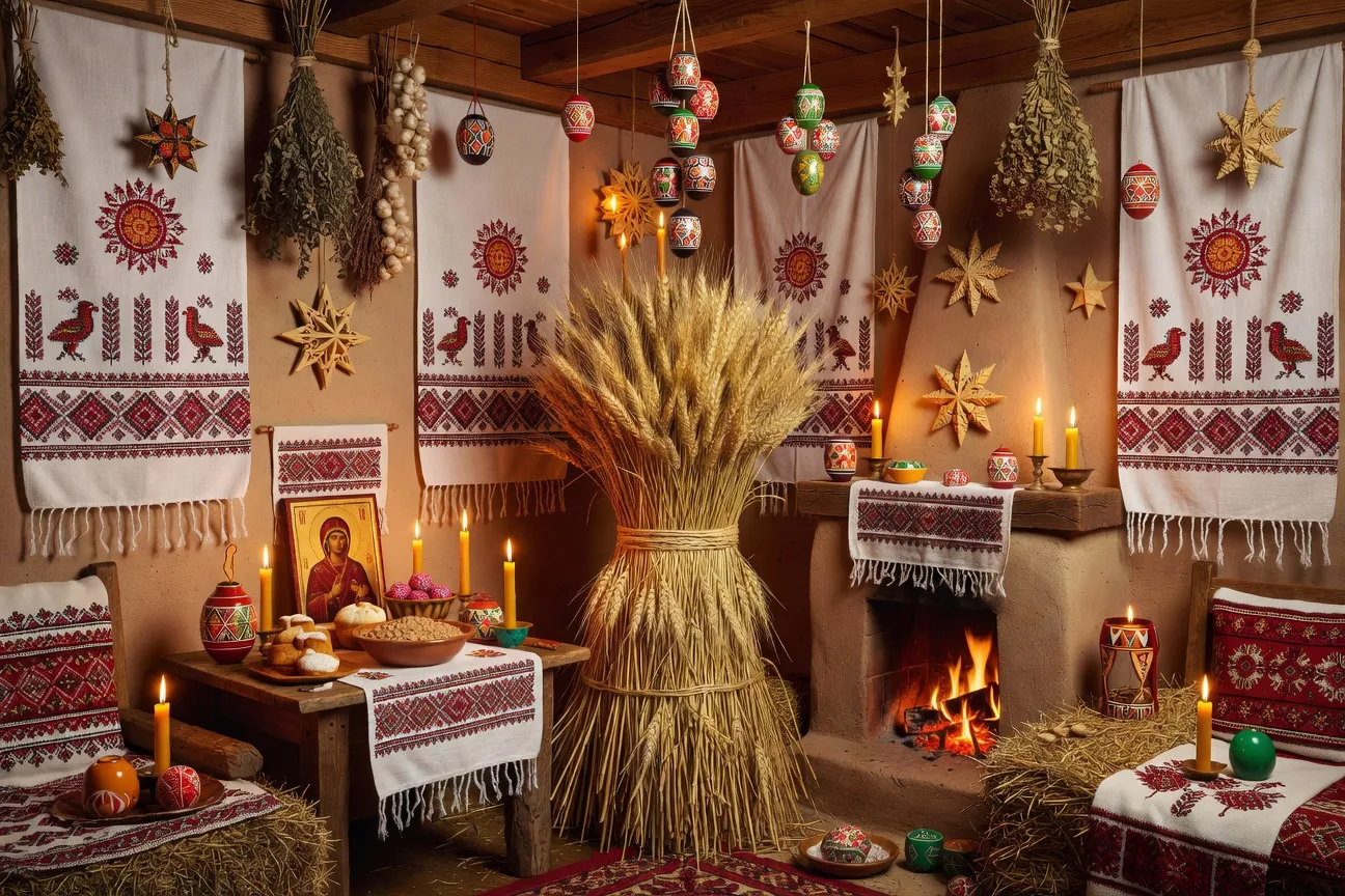 Didukh ukrainien — gerbe de blé traditionnelle de Noël orthodoxe — décorant une maison