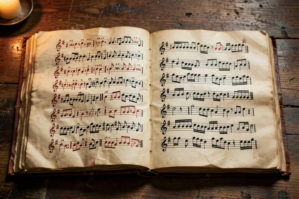 Deux manuscrits liturgiques anciens cote a cote, l'un avec neumes byzantins, l'autre avec notation carree occidentale