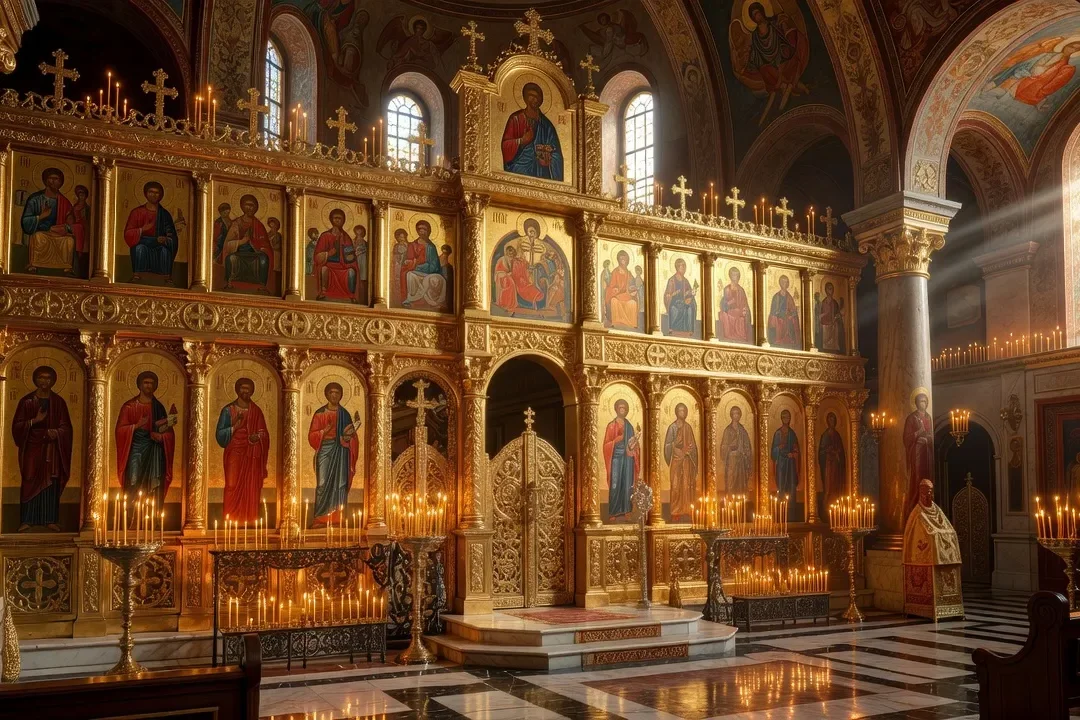 Icône représentant saint Jean Chrysostome tenant le livre de la Divine Liturgie, auréole dorée