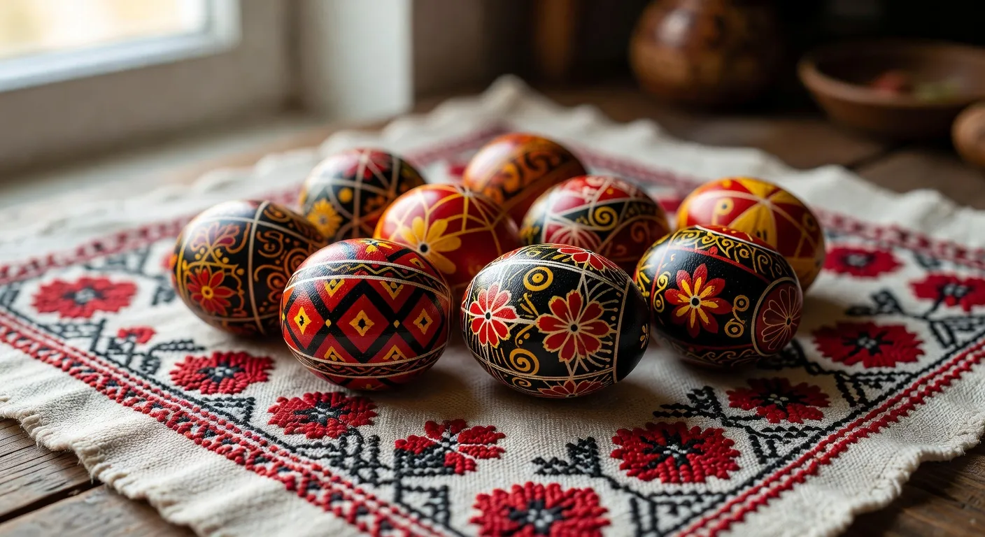 Artisane ukrainienne decorant une pyssanka avec un kistka a la lueur d'une bougie
