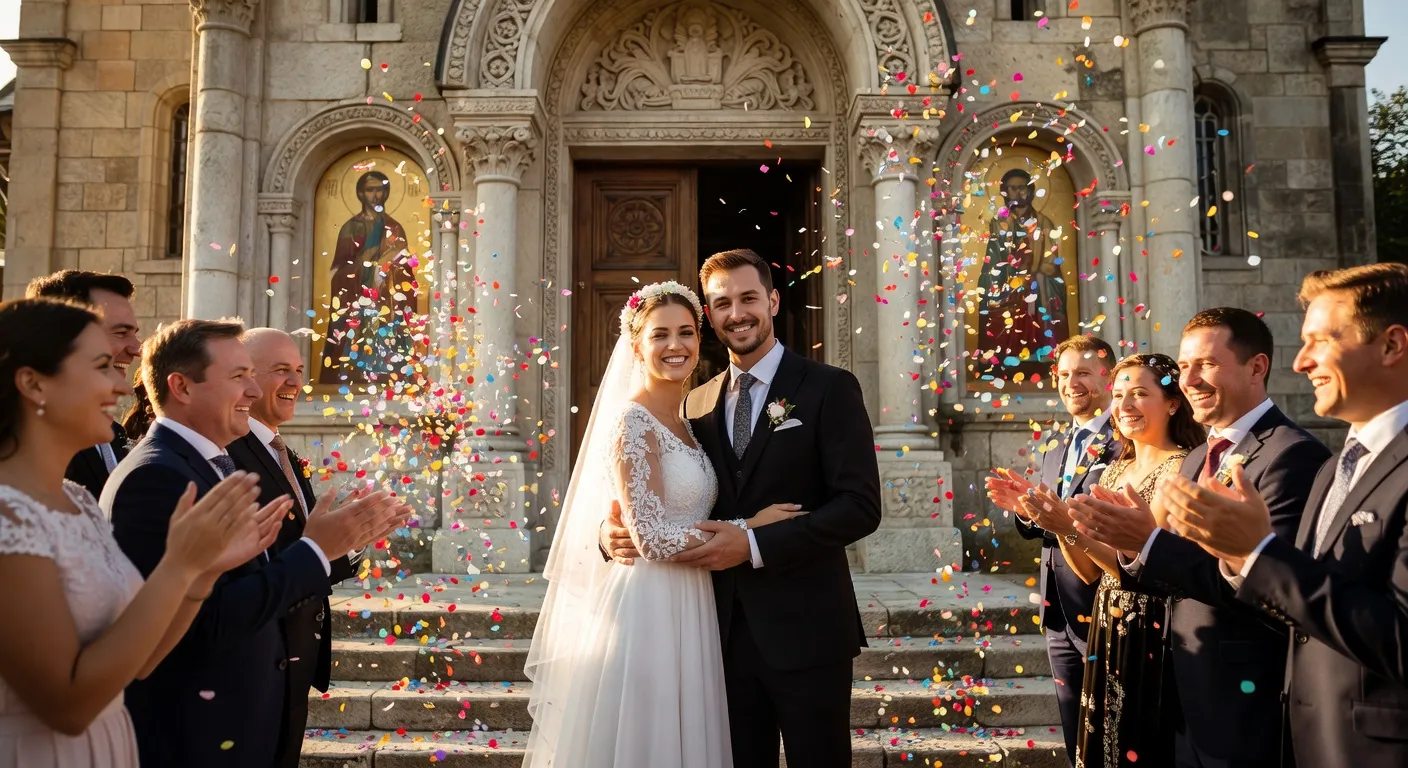 Marche processionnelle du couple autour de l'analogion lors d'un mariage orthodoxe