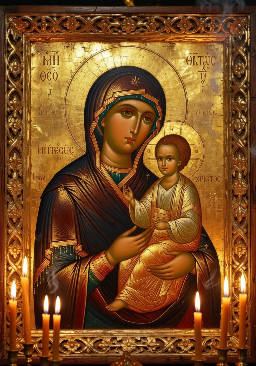 Icone byzantine doree du Christ Pantocrator avec fond d'or et nimbe crucifere