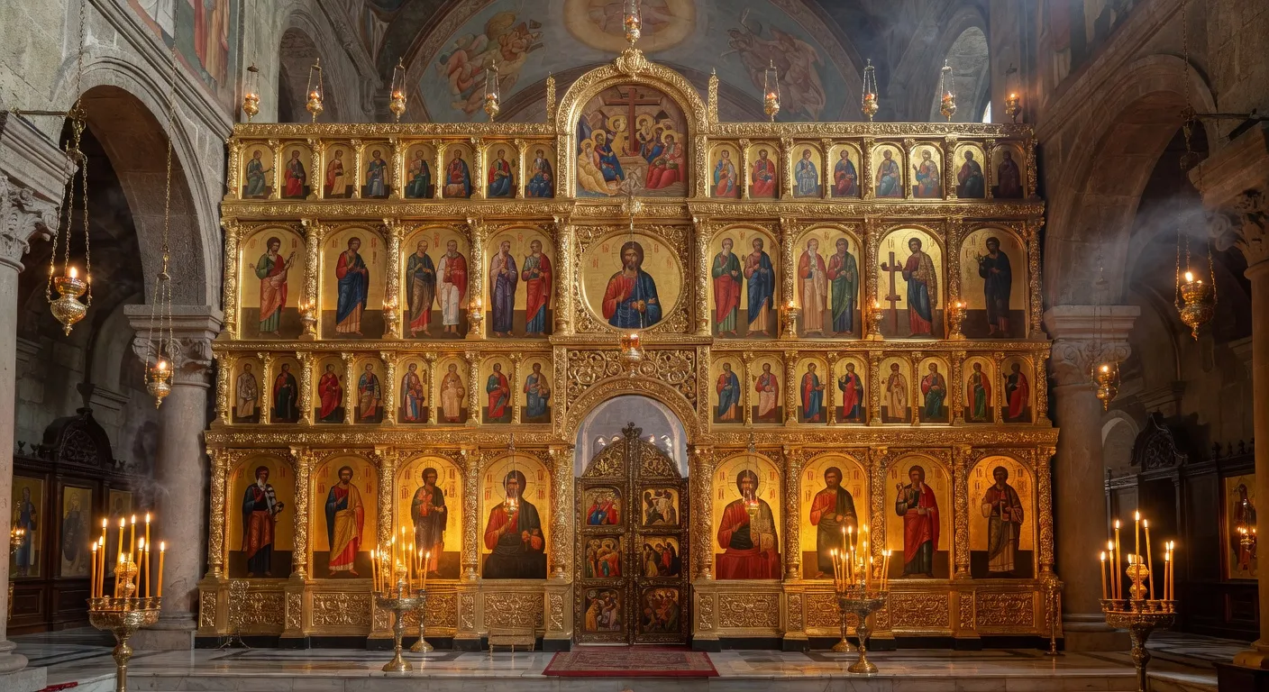 Iconostase doree d'une cathedrale orthodoxe