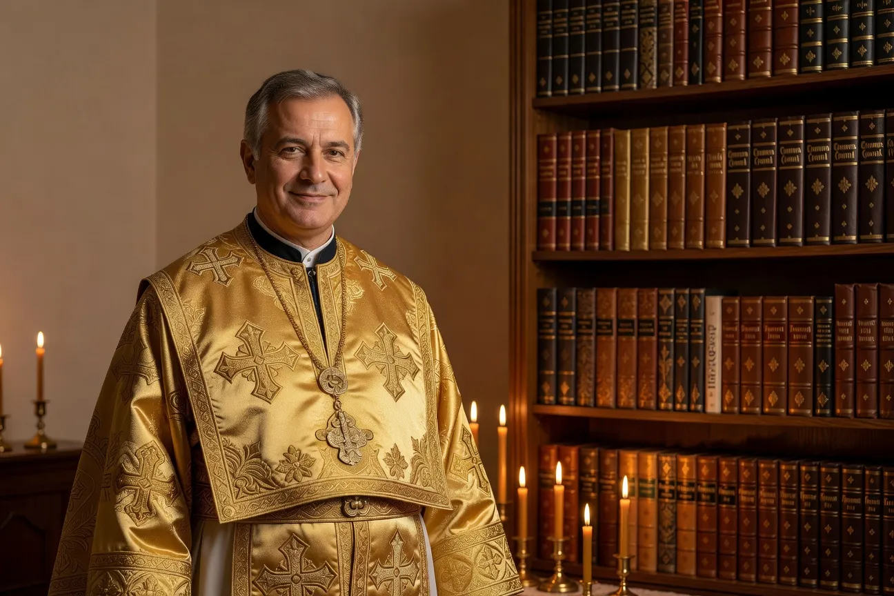 Couple mixte orthodoxe-catholique lors d'une cérémonie de mariage avec couronnes