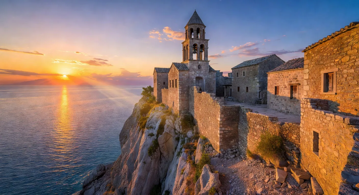 Monastere du Mont Athos dominant la mer Egee